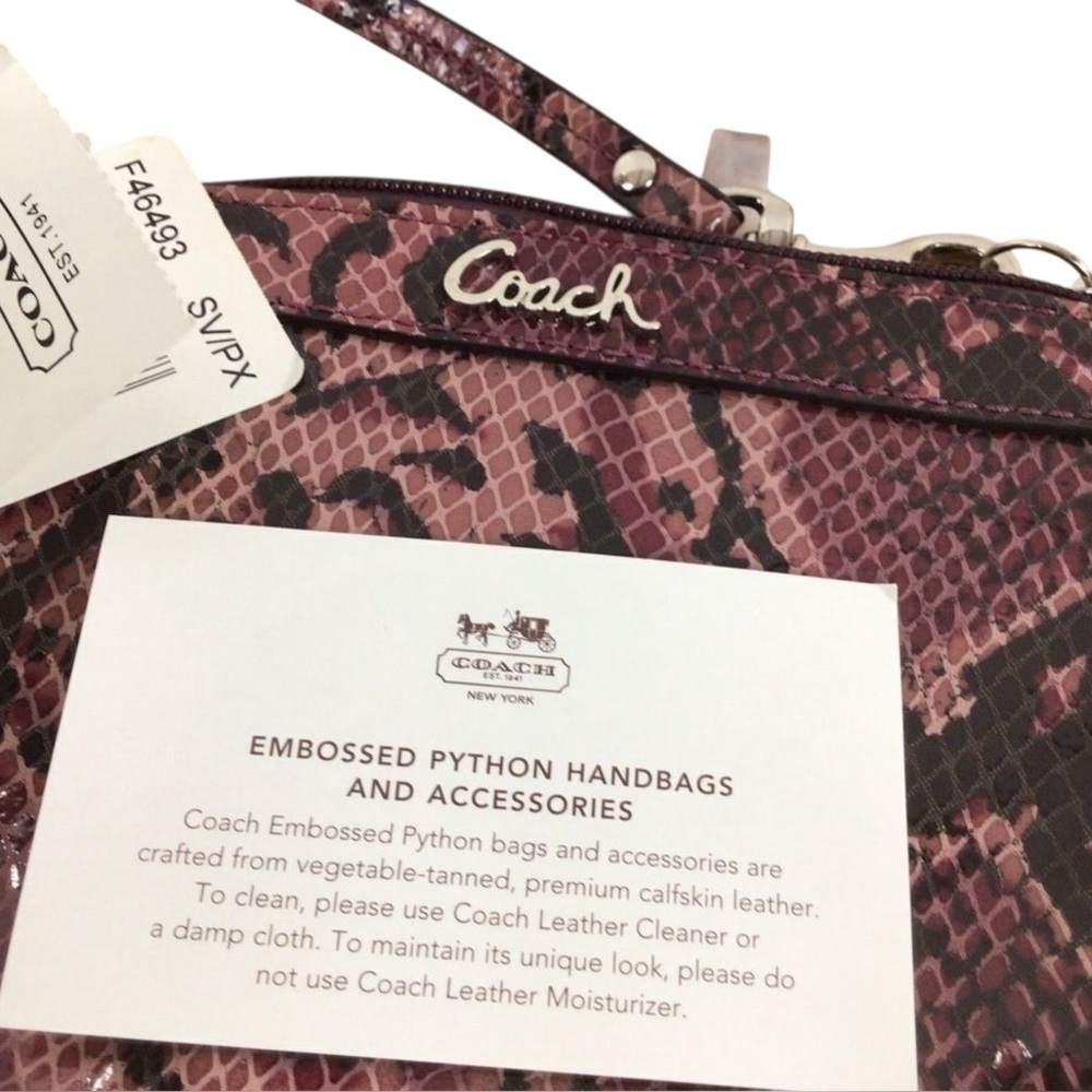 COACH wristlet snake skin pattern embossed python leather animal  black pink red